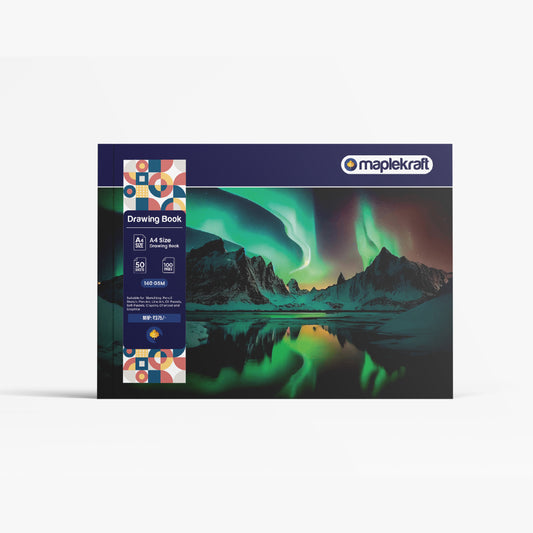 MAPLEKRAFT A4 Art Drawing Book - Sketch Pad - 100 Pages / 50 Sheets - 140 GSM - (Northern Lights) - Premium Smooth Finish for Pencils, Watercolor, and Oils - Ideal for Artists, Hobbyists and Students